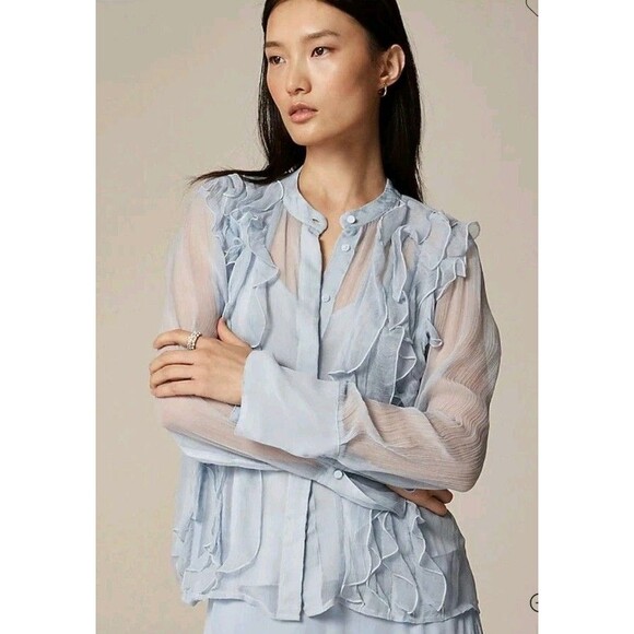 J. Crew Tops - NWT J.Crew Size 10 Ruffle-Front Top in Crinkle Cupro Light SMALL MARK TO BACK